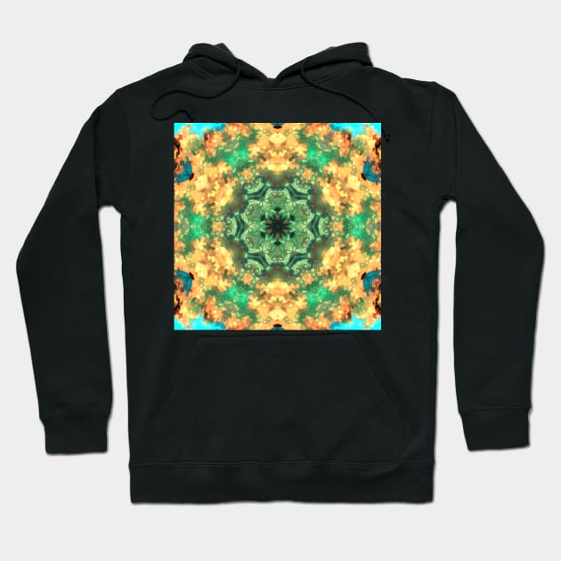 Psychedelic Mandala Flower Green and Yellow Hoodie by WormholeOrbital